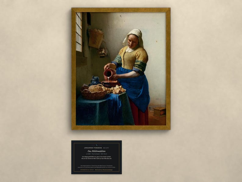 Das Milchmädchen - Johannes Vermeer | Gerahmter Kunstdruck 25x30 cm ohne Passepartout, Gold oder Schwarz, Premium-Glas image 1