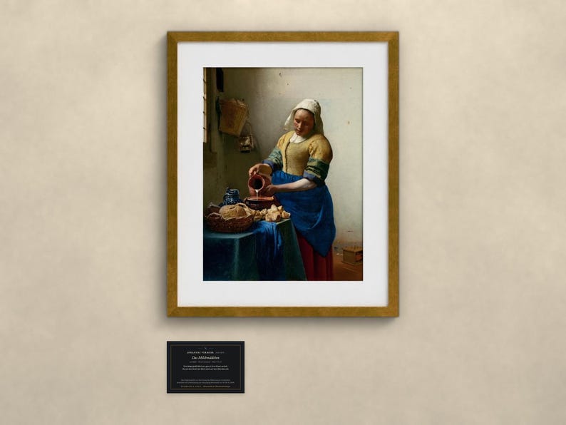 Das Milchmädchen - Johannes Vermeer | Gerahmter Kunstdruck 40x50 cm mit Passepartout, Gold oder Schwarz, Perspex oder Premium-Glas image 1