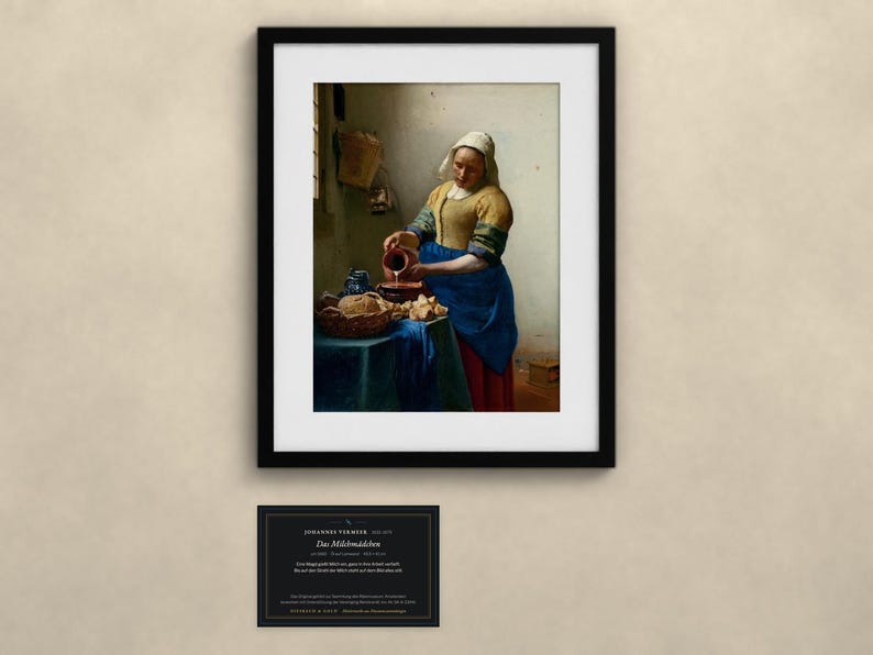 Das Milchmädchen - Johannes Vermeer | Gerahmter Kunstdruck 25x30 cm mit Passepartout, Gold oder Schwarz, Premium-Glas image 3