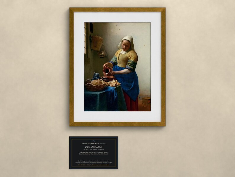 Das Milchmädchen - Johannes Vermeer | Gerahmter Kunstdruck 25x30 cm mit Passepartout, Gold oder Schwarz, Premium-Glas image 1