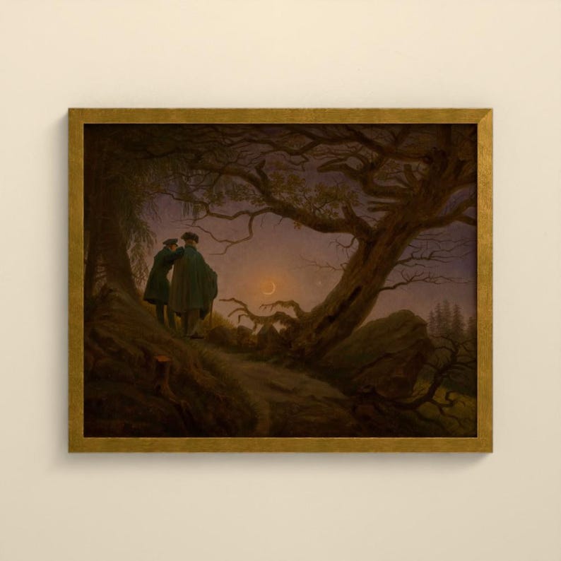 Zwei Männer in Betrachtung des Mondes - Caspar David Friedrich | Kunstdruck gerahmt 40x50 cm ohne Passepartout, Gold/Schwarz image 5