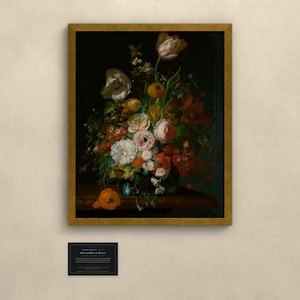 Blumenstillleben in Glasvase - Rachel Ruysch | Gerahmter Kunstdruck 45x60 cm ohne Passepartout, Gold oder Schwarz, Perspex oder Premium-Glas