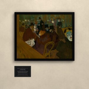 May include: A framed art print of a painting depicting a group of people in a dimly lit interior setting, featuring figures in dark clothing and hats, with a prominent face in the foreground. Below the frame is a small black informational plaque.