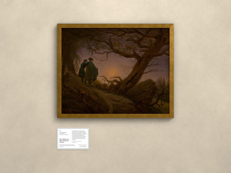 Zwei Männer in Betrachtung des Mondes - Caspar David Friedrich | Kunstdruck gerahmt 40x50 cm ohne Passepartout, Gold/Schwarz image 2