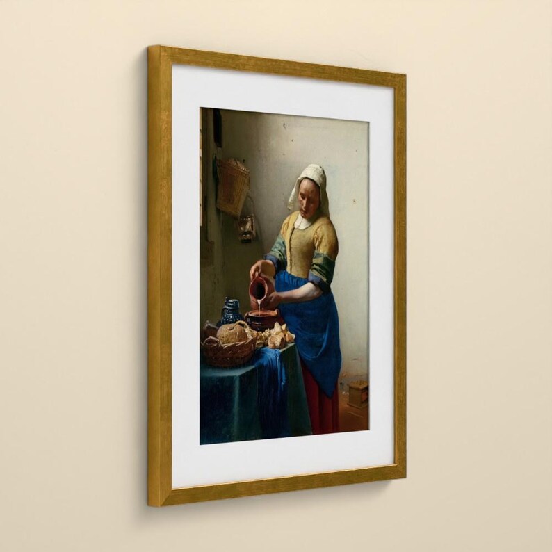 Das Milchmädchen - Johannes Vermeer | Gerahmter Kunstdruck 25x30 cm mit Passepartout, Gold oder Schwarz, Premium-Glas image 6