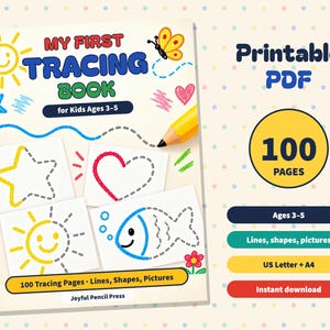 Printable Tracing Worksheets for Kids Ages 3-5, 100 Pen Control Pages, Lines Shapes Pictures to Trace, Preschool Tracing Book PDF, Letter A4 image 1