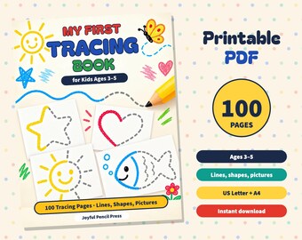Printable Tracing Worksheets for Kids Ages 3-5, 100 Pen Control Pages, Lines Shapes Pictures to Trace, Preschool Tracing Book PDF, Letter A4