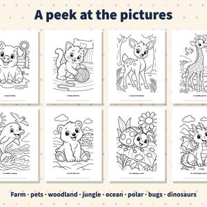 50 Animal Coloring Pages for Kids Ages 4-8, Farm Jungle Ocean Dinosaur Scenes (PDF) image 2