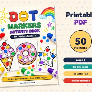 Printable Dot Markers Activity Pages for Toddlers Ages 2-5, 50 Dot Marker Coloring Sheets, Animals Vehicles Shapes, Bingo Dauber Worksheets image 1