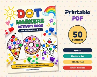 Printable Dot Markers Activity Pages for Toddlers Ages 2-5, 50 Dot Marker Coloring Sheets, Animals Vehicles Shapes, Bingo Dauber Worksheets