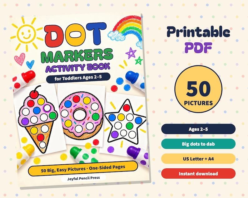 Printable Dot Markers Activity Pages for Toddlers Ages 2-5, 50 Dot Marker Coloring Sheets, Animals Vehicles Shapes, Bingo Dauber Worksheets image 1
