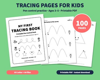 Printable Tracing Worksheets for Kids Ages 3-5, 100 Pen Control Pages, Lines Shapes Pictures to Trace, Preschool Tracing Book PDF, Letter A4