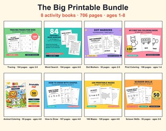 706-Page Printable Activity Bundle for Kids Ages 1-8 (PDF Download)