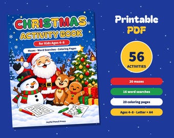 Christmas Activity Pack for Kids Ages 4-8, Mazes, Word Search, Coloring (PDF)