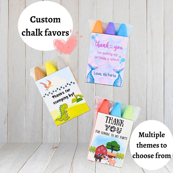 Personalized chalk favors | Kids party favors, class party favors | Dinos, mermaid, farm, space, rainbows, jungle, pirates, circus