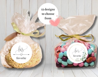 Personalized His & Hers Wedding Favor Stickers: Round Party Labels