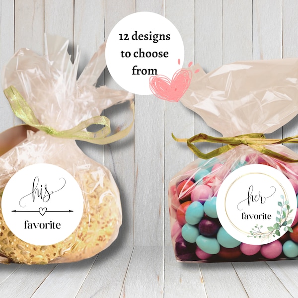 His and her favorite stickers | Wedding favor stickers | Customizable circle, round favor labels
