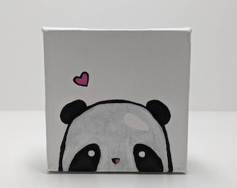 Cute panda bear painting | Acrylic panda art on canvas | Home, office, shelf décor