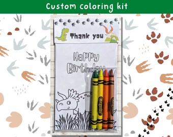Dino coloring kits with crayons | Kids party favors | Customizable
