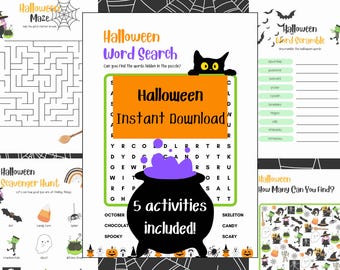 Printable Halloween Games Bundle: Maze, Word Search, Scavenger Hunt (Digital Download)