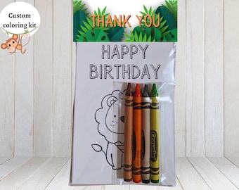 Jungle or Safari theme coloring pages with crayons | Kids party/school favors | Customizable