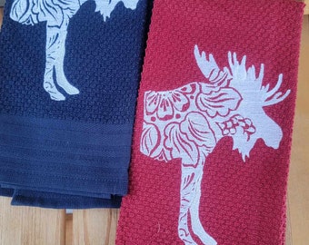 Decorative Moose, Deer, Tree and Heart Kitchen towels Scandinavian, Norwegian Themed