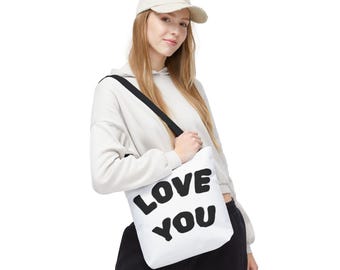 LOVE YOU Tote Bag | Bold Handlettered Text, Minimal Black White Design