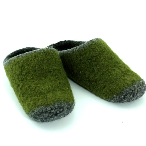 Women's felted wool slippers, ready to ship, slip-on style, size small (5-6), suede non-slip soles, color choices, handmade.