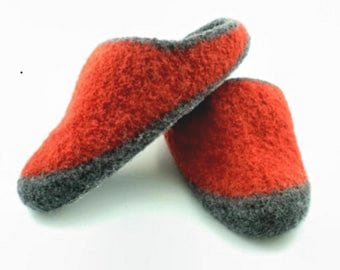 Made to order, BIG men's felted wool slippers, sizes 12 - 16, slip-on, choose colors and soles, great gift for him or treat yourself!