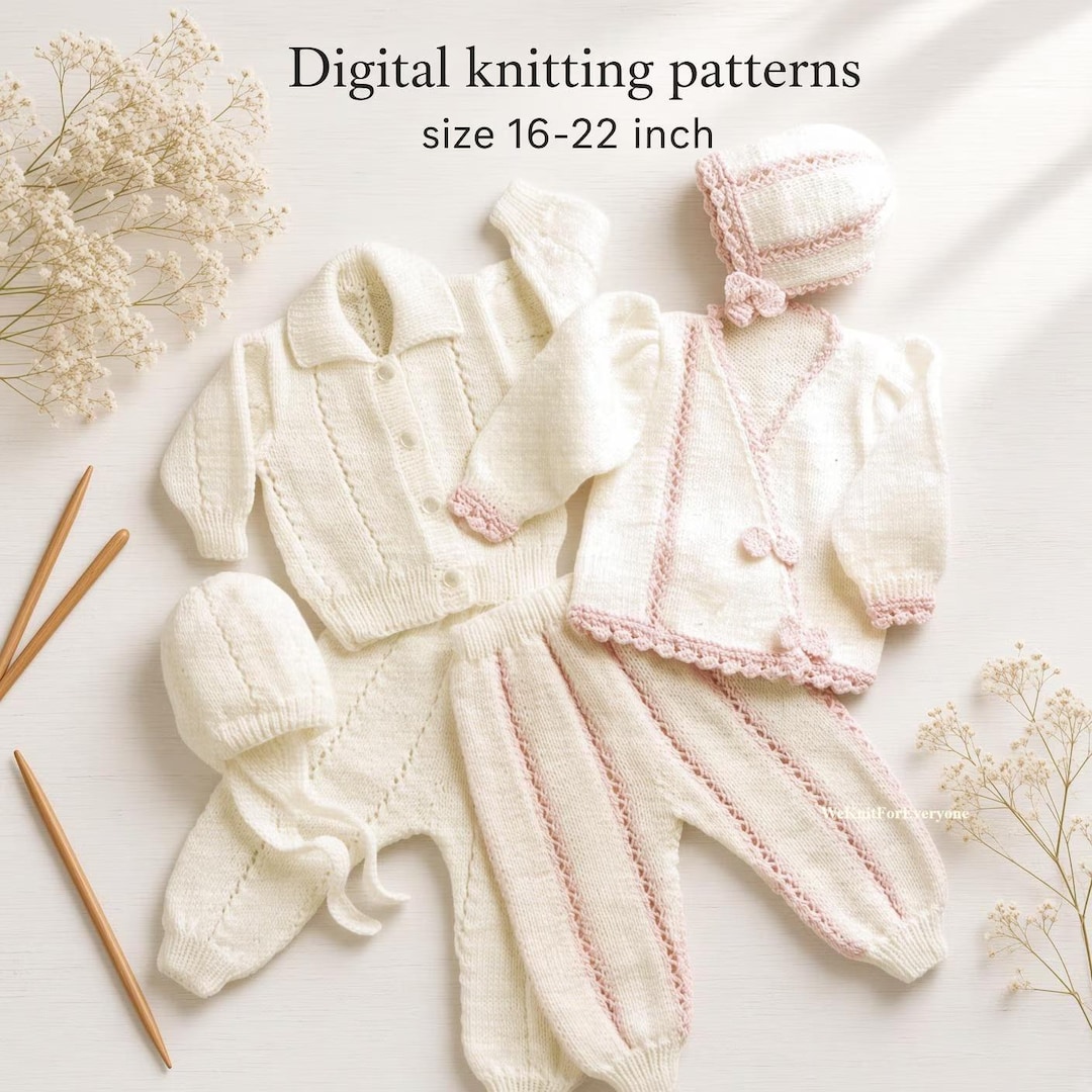 Baby Knitting Patterns, Newborn Outfit PDF, Baby Cardigan, Pants, Hat ...
