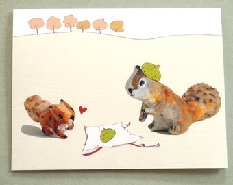 Birthday card - Squirrels "Bon Anniversaire!"