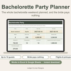 Wedding Planning Bundle | Wedding Budget Spreadsheet | Bachelorette Planner | Bachelor Party Planner | Honeymoon Planner image 3