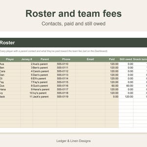 Youth Soccer Coach Planner Spreadsheet | Playing Time Tracker | Team Roster and Attendance | Soccer Lineup by Quarter image 5