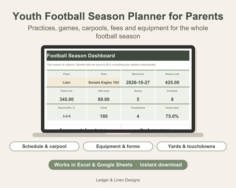 Sports Mom Planner Bundle | Soccer, Football, Baseball and Dance Season Planners | Kids Activity Spreadsheet Set image 3
