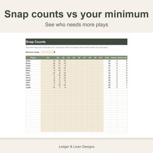 Youth Football Coach Planner Spreadsheet | Depth Chart Template | Snap Count Tracker | Team Roster for 30 Players image 4