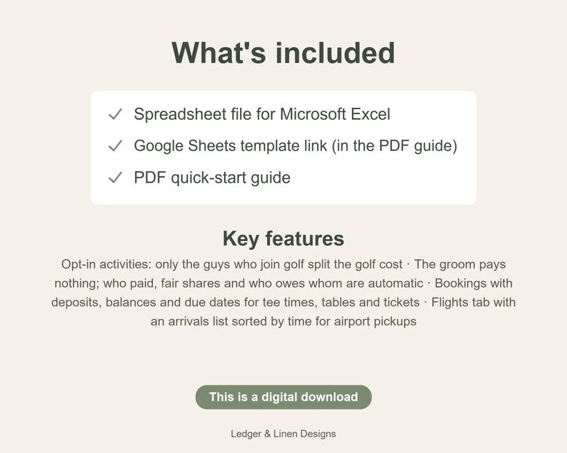 Bachelor Party Planner Spreadsheet | Bachelor Weekend Itinerary | Cost Splitter | Golf and Casino Trip | Groomsmen Planner image 6