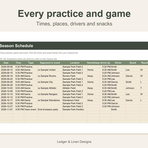 Youth Soccer Season Planner Spreadsheet | Soccer Mom Schedule | Carpool and Team Fees Tracker | Kids Sports Planner image 3