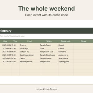 Bachelor Party Planner Spreadsheet | Bachelor Weekend Itinerary | Cost Splitter | Golf and Casino Trip | Groomsmen Planner image 5