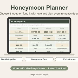 Wedding Planning Bundle | Wedding Budget Spreadsheet | Bachelorette Planner | Bachelor Party Planner | Honeymoon Planner image 5