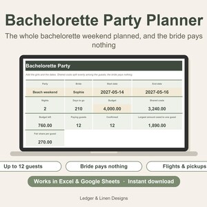 Bachelorette Party Planner Spreadsheet | Bachelorette Weekend Itinerary | Cost Split | Bride Survey | Beach Bachelorette image 1