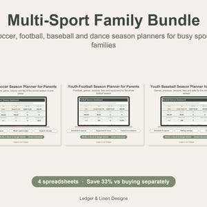 Sports Mom Planner Bundle | Soccer, Football, Baseball and Dance Season Planners | Kids Activity Spreadsheet Set image 1
