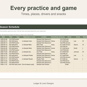 Youth Baseball Season Planner Spreadsheet | Baseball Mom Schedule | Batting Average and Pitch Count Tracker | Carpool image 3