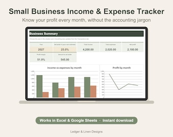 Small Business Income and Expense Tracker Spreadsheet | Bookkeeping Template | Profit Tracker | Side Hustle Tracker