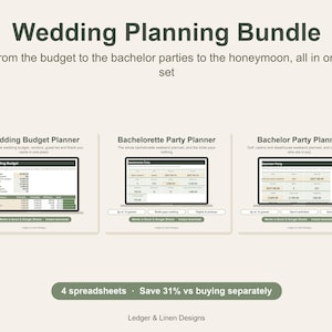 Wedding Planning Bundle | Wedding Budget Spreadsheet | Bachelorette Planner | Bachelor Party Planner | Honeymoon Planner image 1