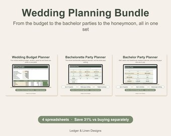 Wedding Planning Bundle | Wedding Budget Spreadsheet | Bachelorette Planner | Bachelor Party Planner | Honeymoon Planner