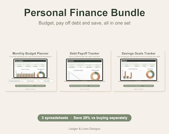 Personal Finance Bundle | Budget Spreadsheet | Debt Payoff Tracker | Savings Goals Tracker | Budget Planner Set