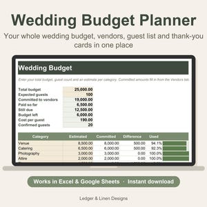 Wedding Planning Bundle | Wedding Budget Spreadsheet | Bachelorette Planner | Bachelor Party Planner | Honeymoon Planner image 2