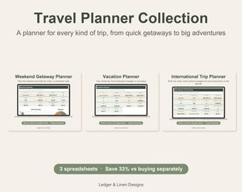 Travel Planner Bundle | Weekend Getaway Planner | Vacation Planner | International Trip Planner | Travel Spreadsheets