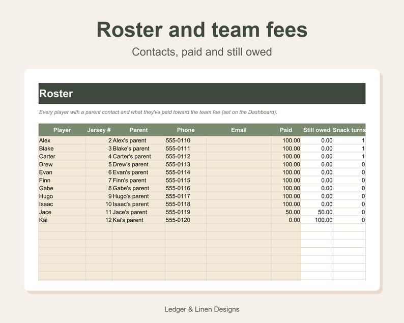 Youth Baseball Coach Planner Spreadsheet | Fielding Chart by Inning | Batting Order | Pitch Count Tracker | Roster image 5