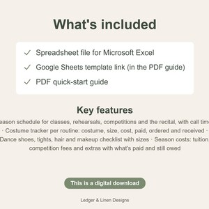 Dance Mom Planner Spreadsheet | Dance Season Schedule | Costume Tracker | Competition and Recital Planner | Tuition image 6